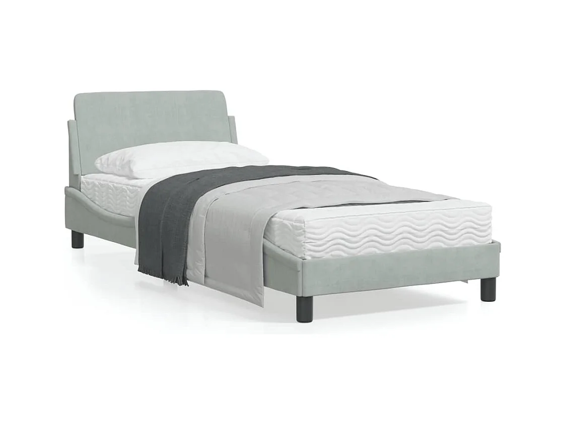 Cadre de lit avec tête de lit Gris clair 90x190 Velours