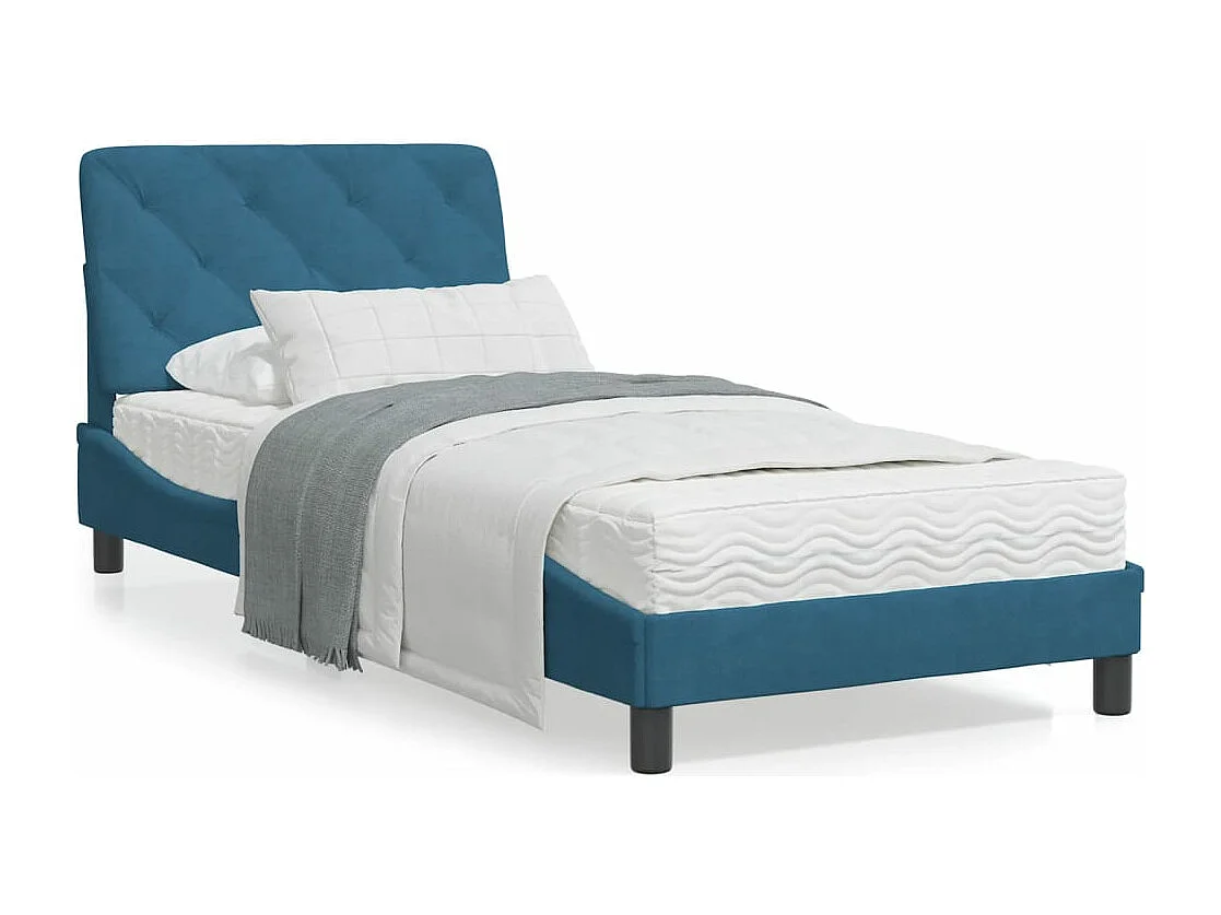 Lit avec matelas bleu 90x200 velours