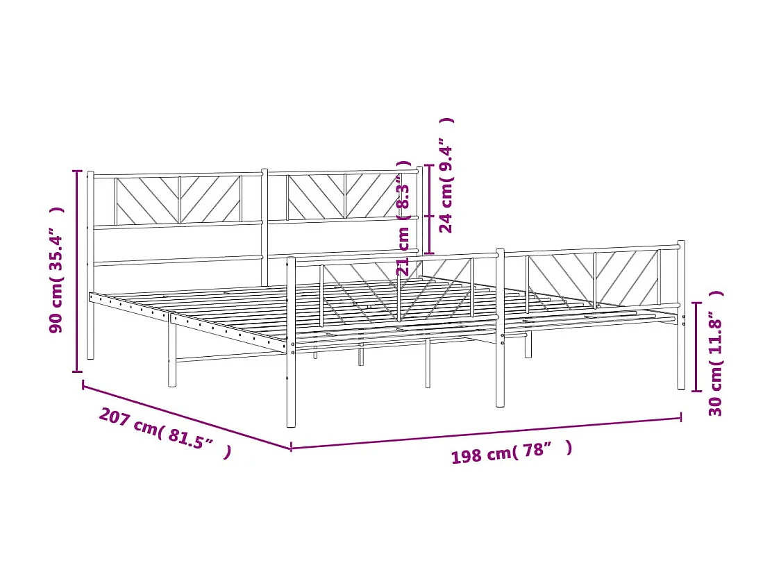 Cadre de lit métal avec tête de lit-pied de lit blanc 193x203