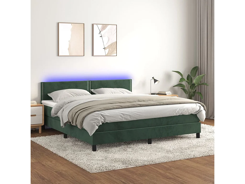 Sommier à lattes de lit avec matelas LED Vert foncé 160x200