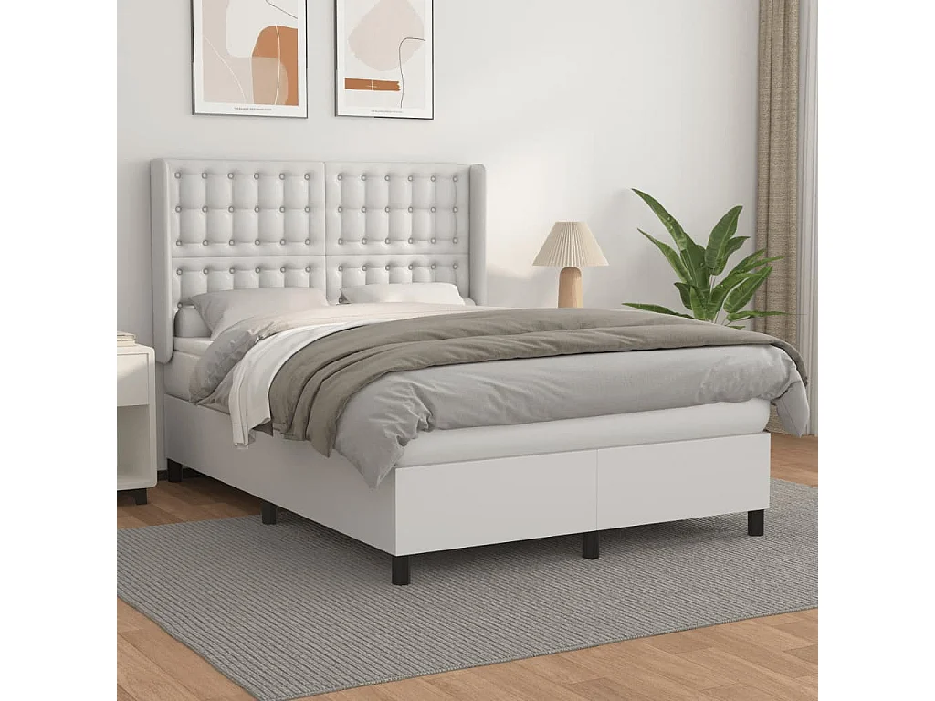 Sommier à lattes de lit avec matelas Blanc 140x200 Similicuir