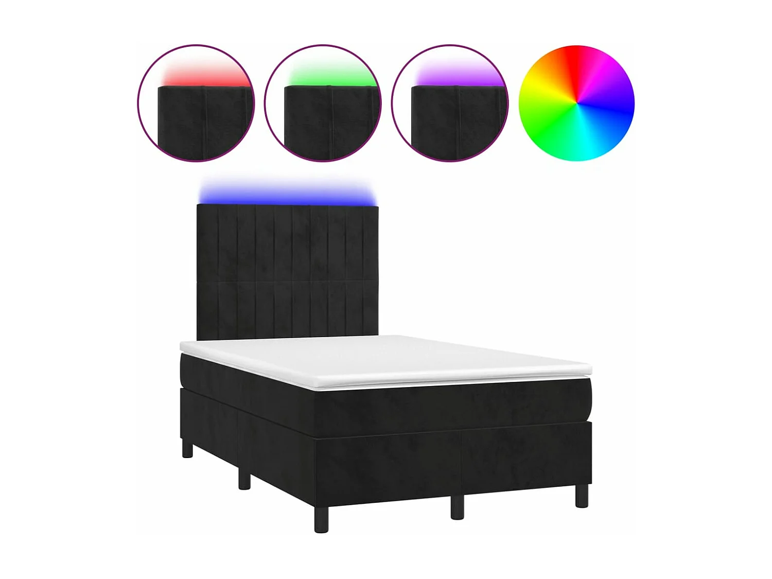 Sommier à lattes de lit et matelas LED noir 120x190 velours