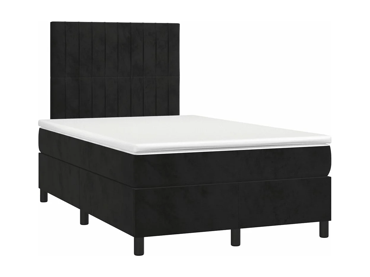 Sommier à lattes de lit et matelas LED noir 120x190 velours