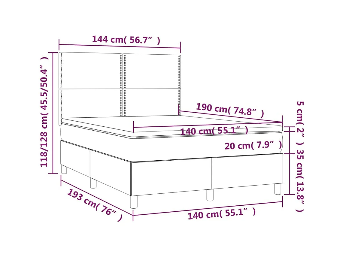Sommier à lattes de lit avec matelas Gris 140x190 Similicuir