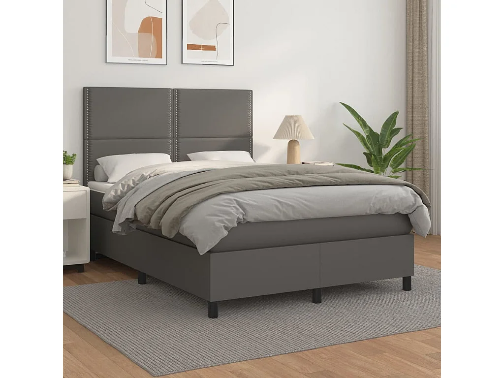 Sommier à lattes de lit avec matelas Gris 140x190 Similicuir