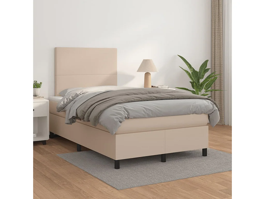 Sommier à lattes de lit matelas cappuccino 120x190 similicuir