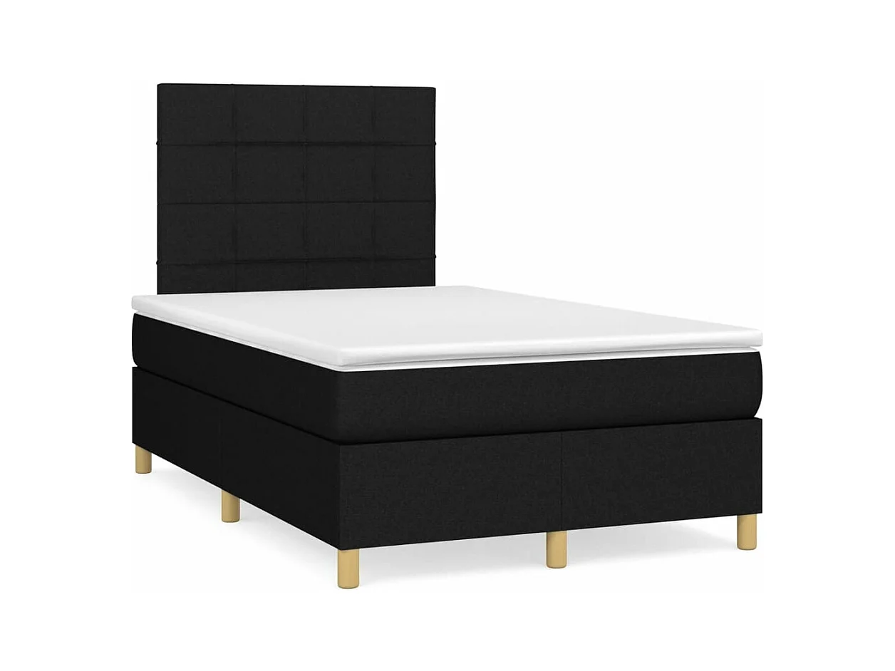 Sommier à lattes de lit matelas et LED noir 120x190 tissu
