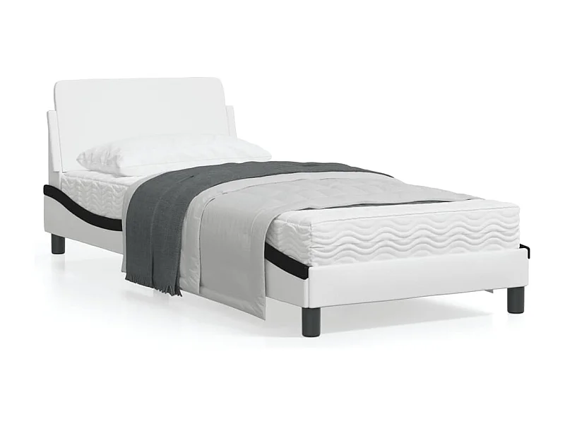 Cadre de lit avec tête de lit blanc et noir 80x200 similicuir
