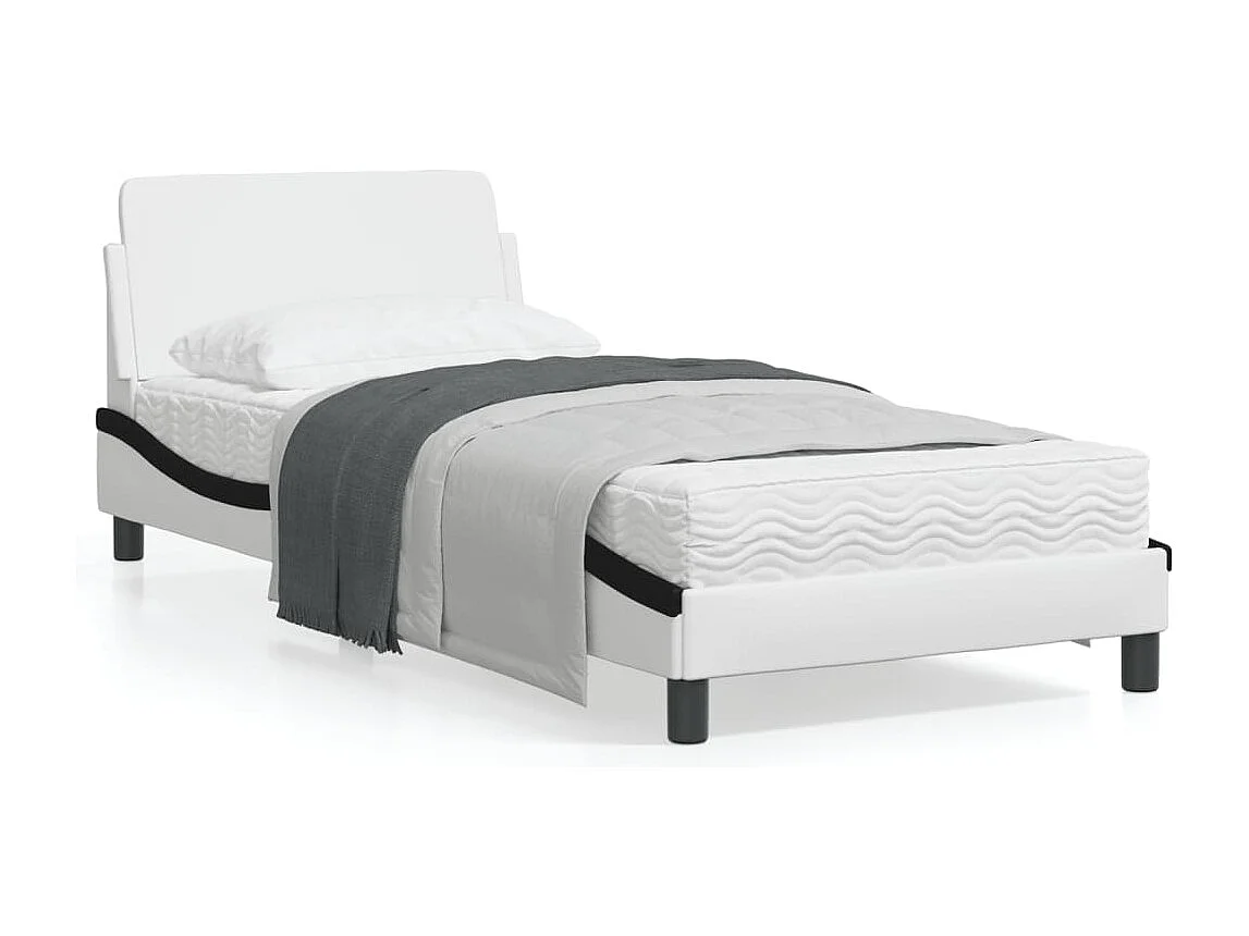 Cadre de lit avec tête de lit blanc et noir 80x200 similicuir
