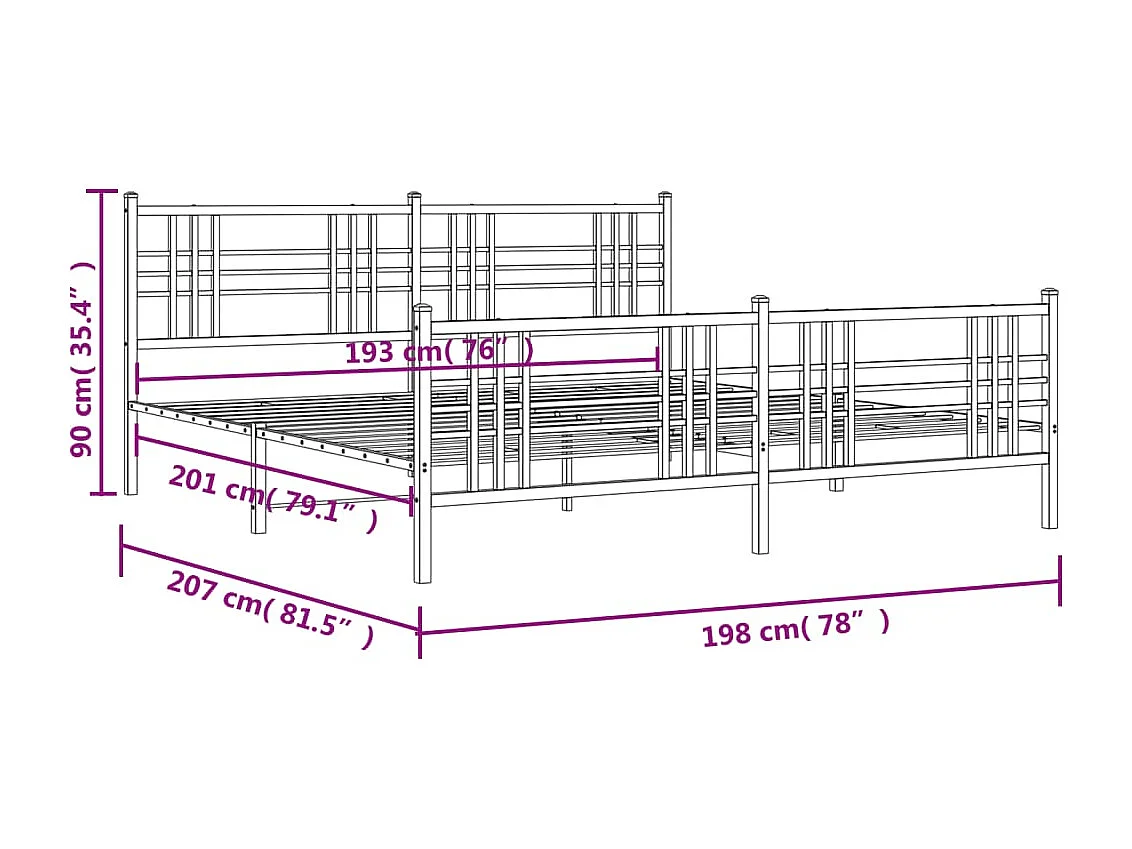 Cadre de lit métal avec tête de lit-pied de lit blanc 193x203