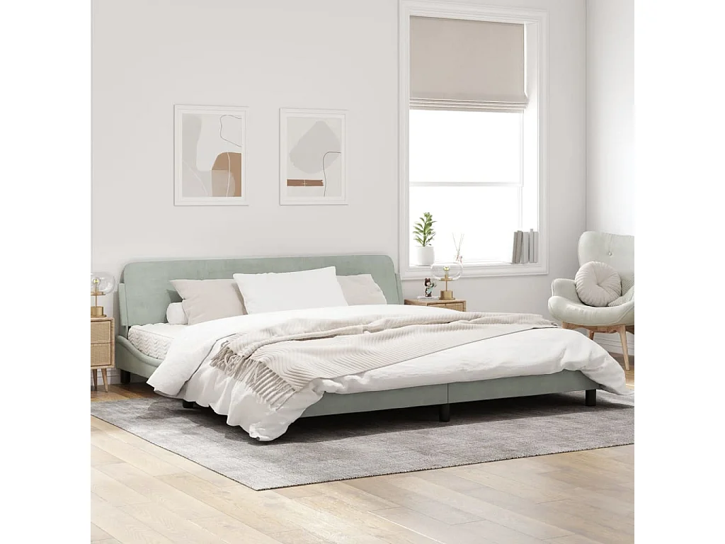 Cadre de lit avec tête de lit Gris clair 200x200 Velours