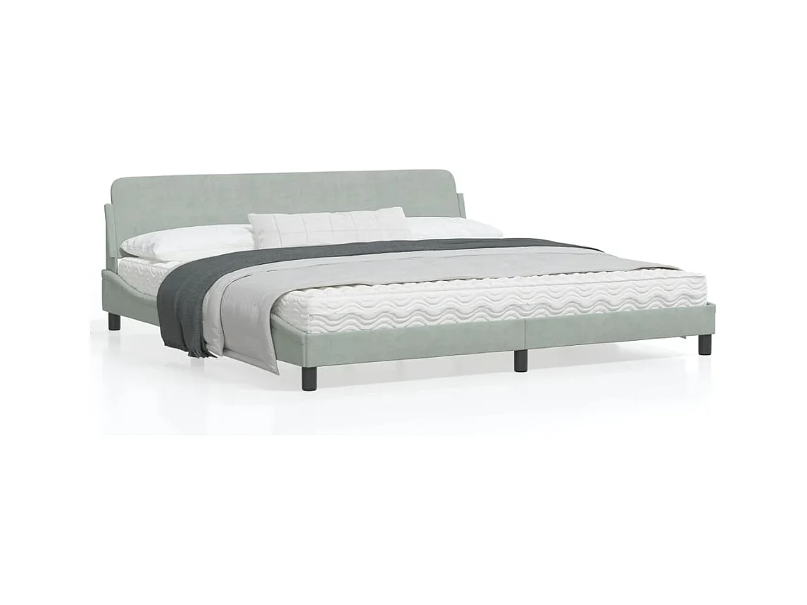 Cadre de lit avec tête de lit Gris clair 200x200 Velours