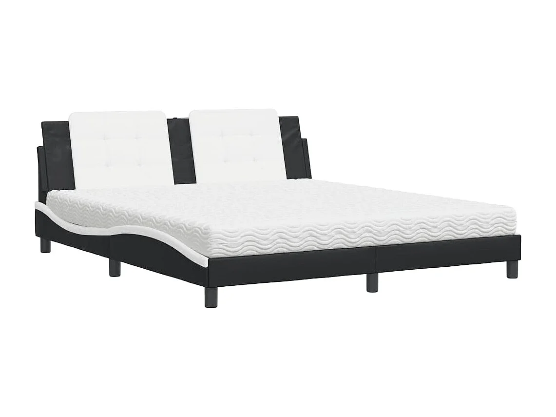 Lit avec matelas noir et blanc 180x200 similicuir