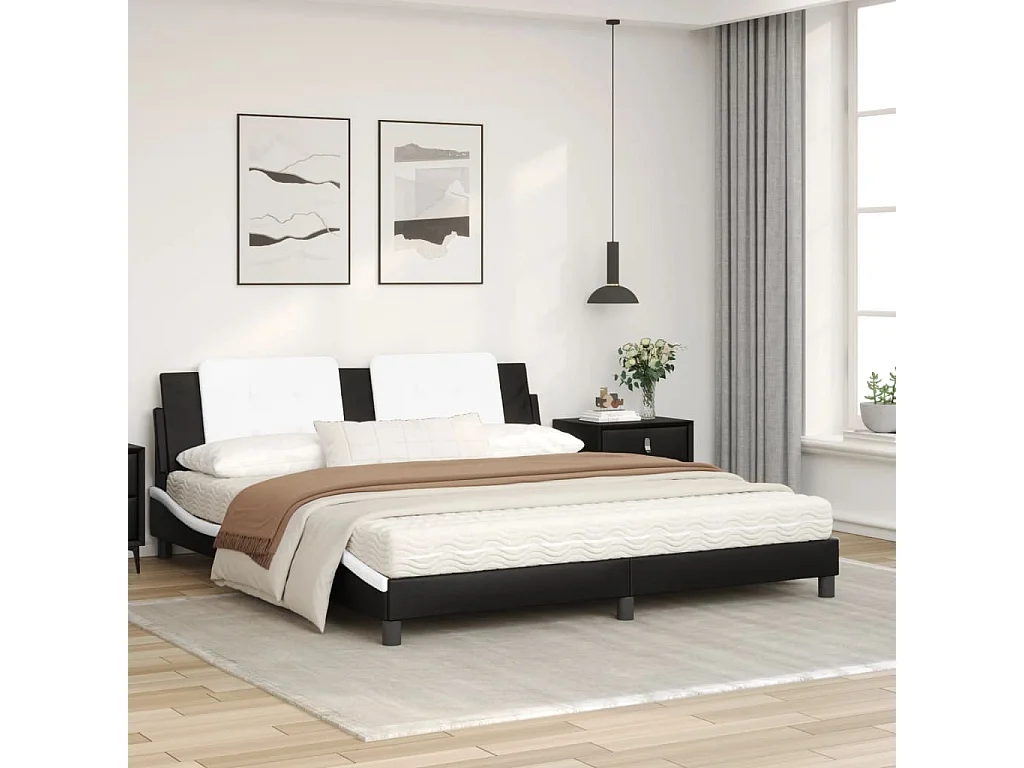 Lit avec matelas noir et blanc 180x200 similicuir
