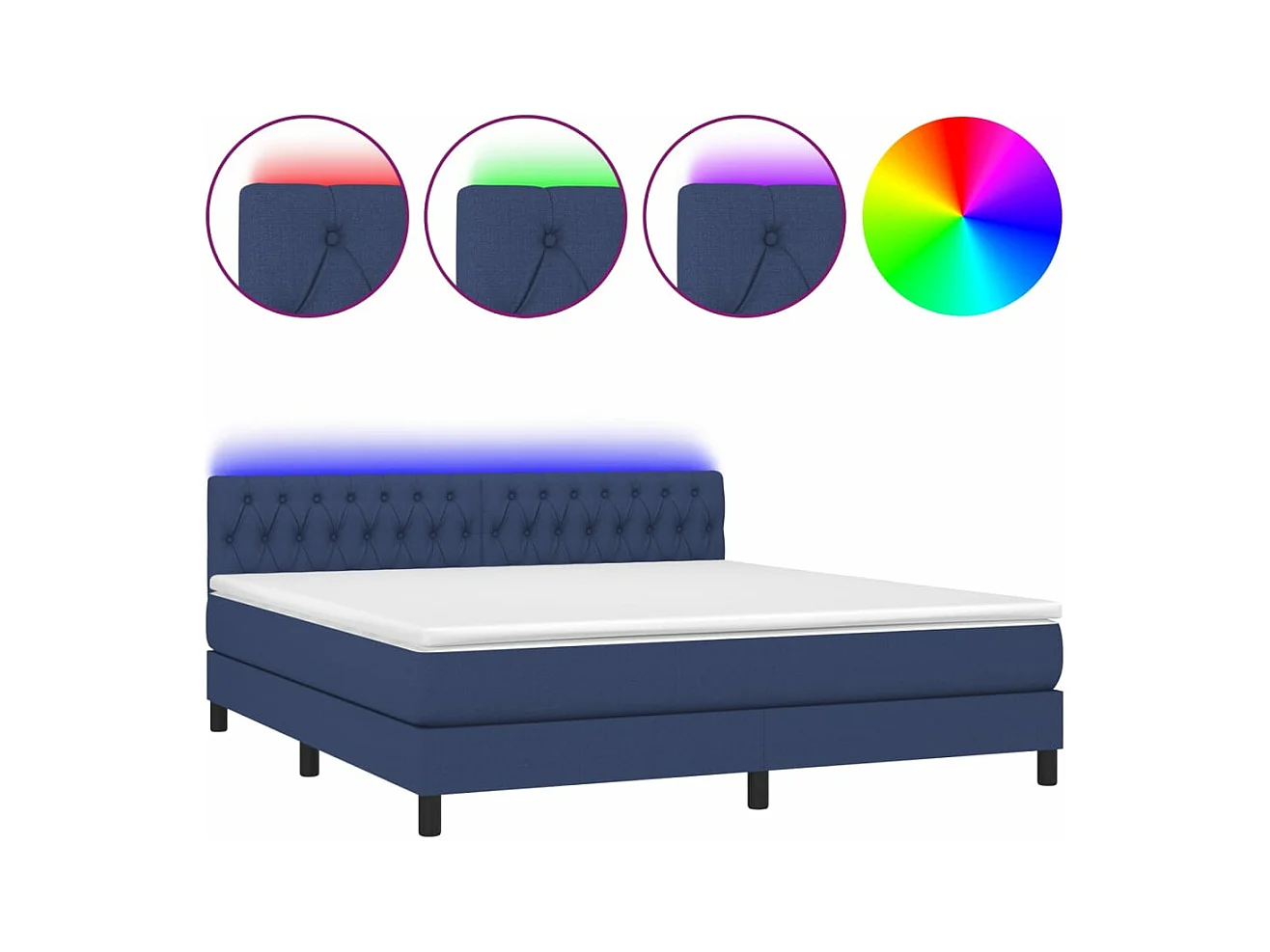 Sommier à lattes de lit avec matelas LED Bleu 160x200 Tissu