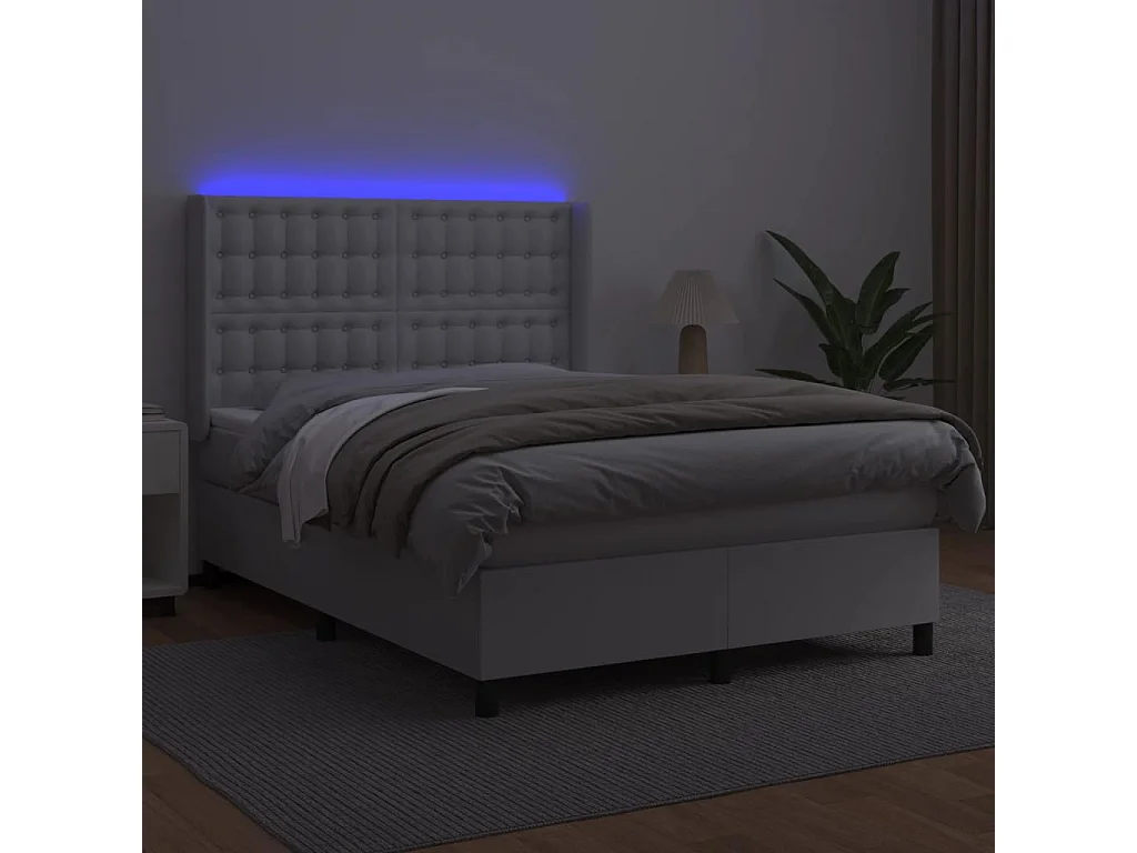 Sommier à lattes de lit matelas LED Blanc 140x200 Similicuir
