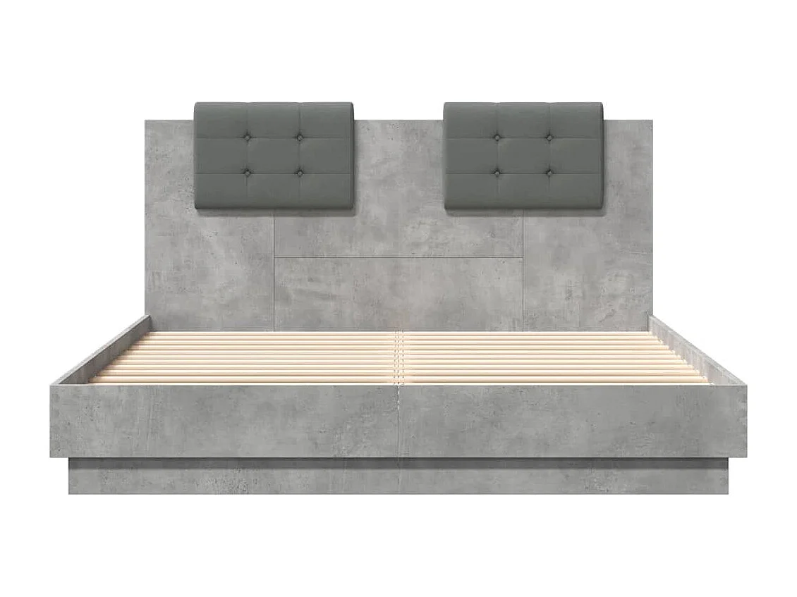 Cadre de lit tête de lit et lumières LED gris béton 120x200