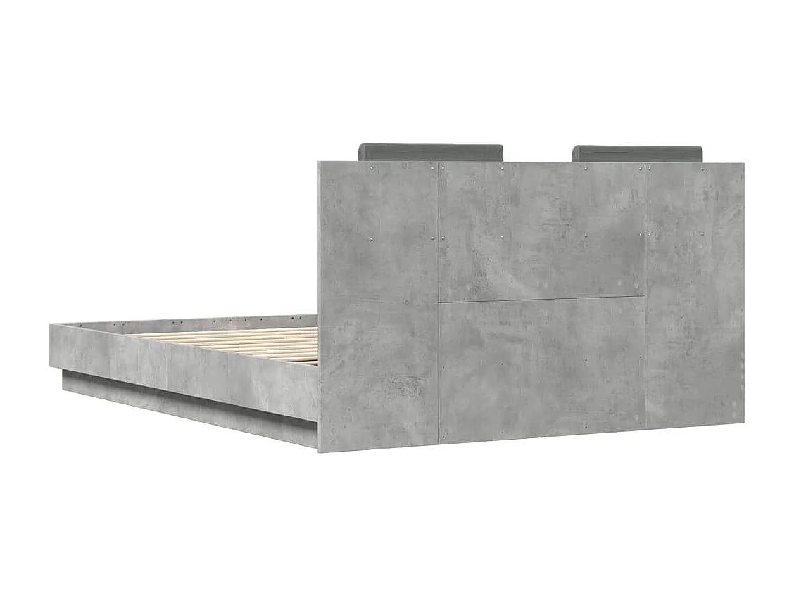 Cadre de lit tête de lit et lumières LED gris béton 120x200