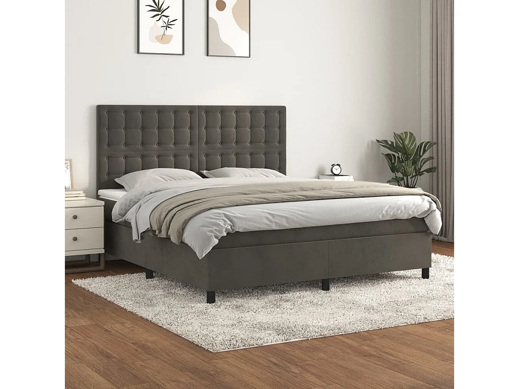 Lit à sommier tapissier et matelas Gris foncé 180x200 Velours 2