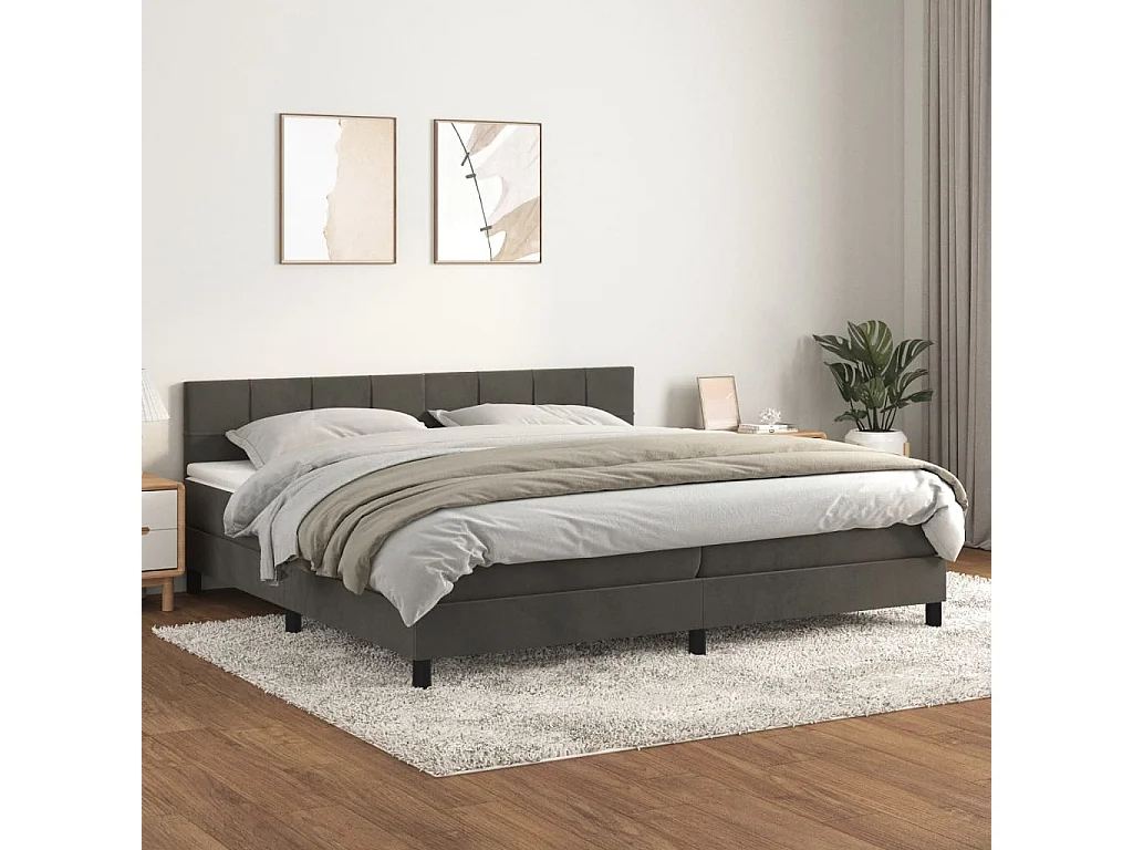 Sommier à lattes de lit et matelas Gris foncé 200x200 Velours