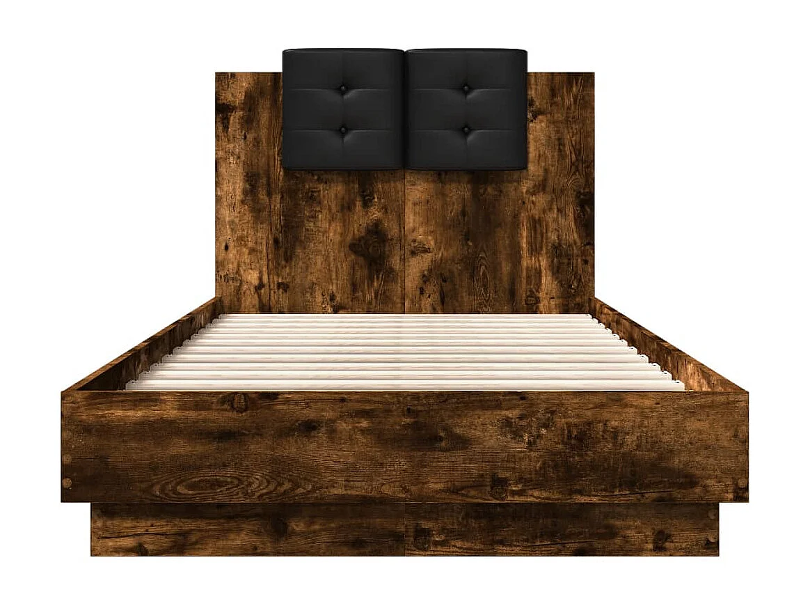 Cadre de lit tête de lit chêne fumé 90x190 bois ingénierie
