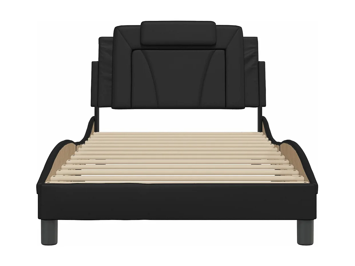 Cadre de lit avec tête de lit Noir 100x200 Similicuir