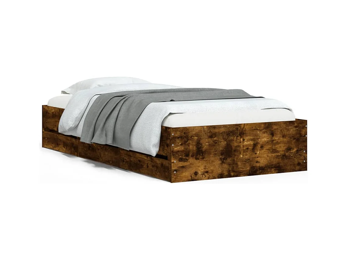 Cadre de lit et tiroirs chêne fumé 90x200 bois d'ingénierie