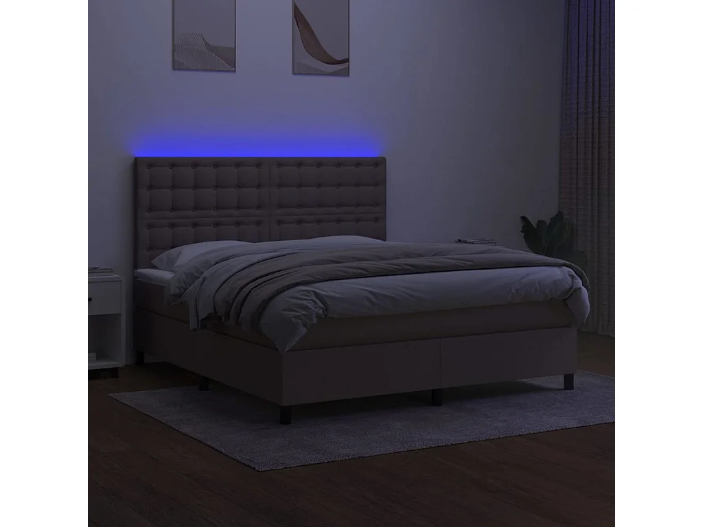 Sommier à lattes de lit et matelas et LED Taupe 180x200 Tissu