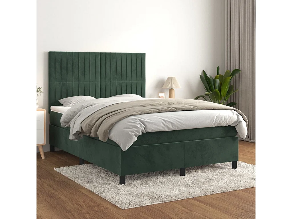 Sommier à lattes de lit et matelas Vert foncé 140x190 Velours