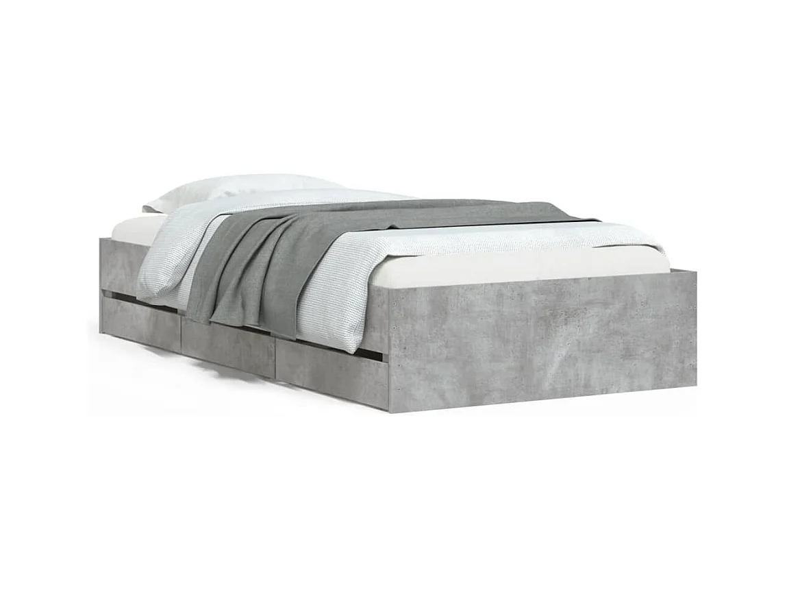 Cama con cajones madera de ingeniería gris hormigón 75x190 cm