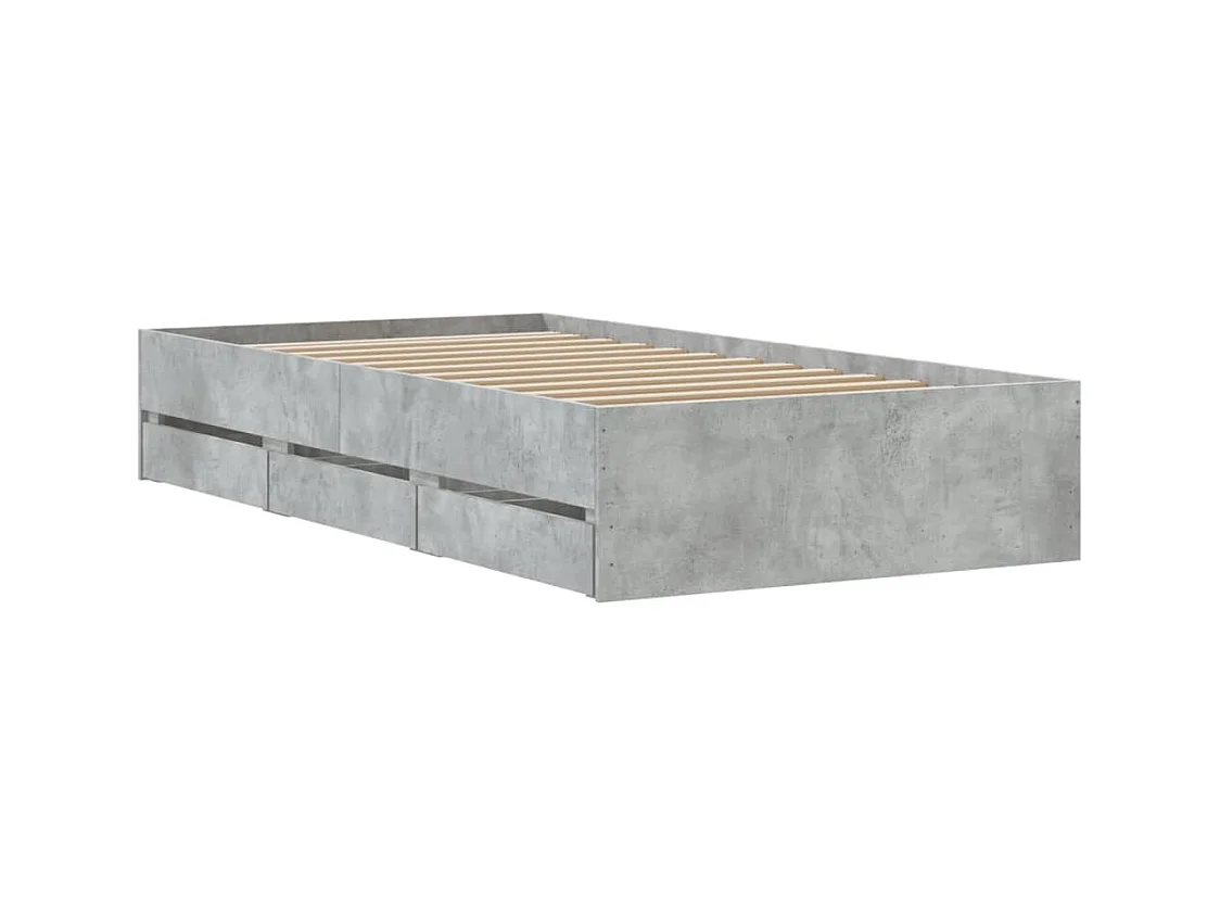 Cama con cajones madera de ingeniería gris hormigón 75x190 cm