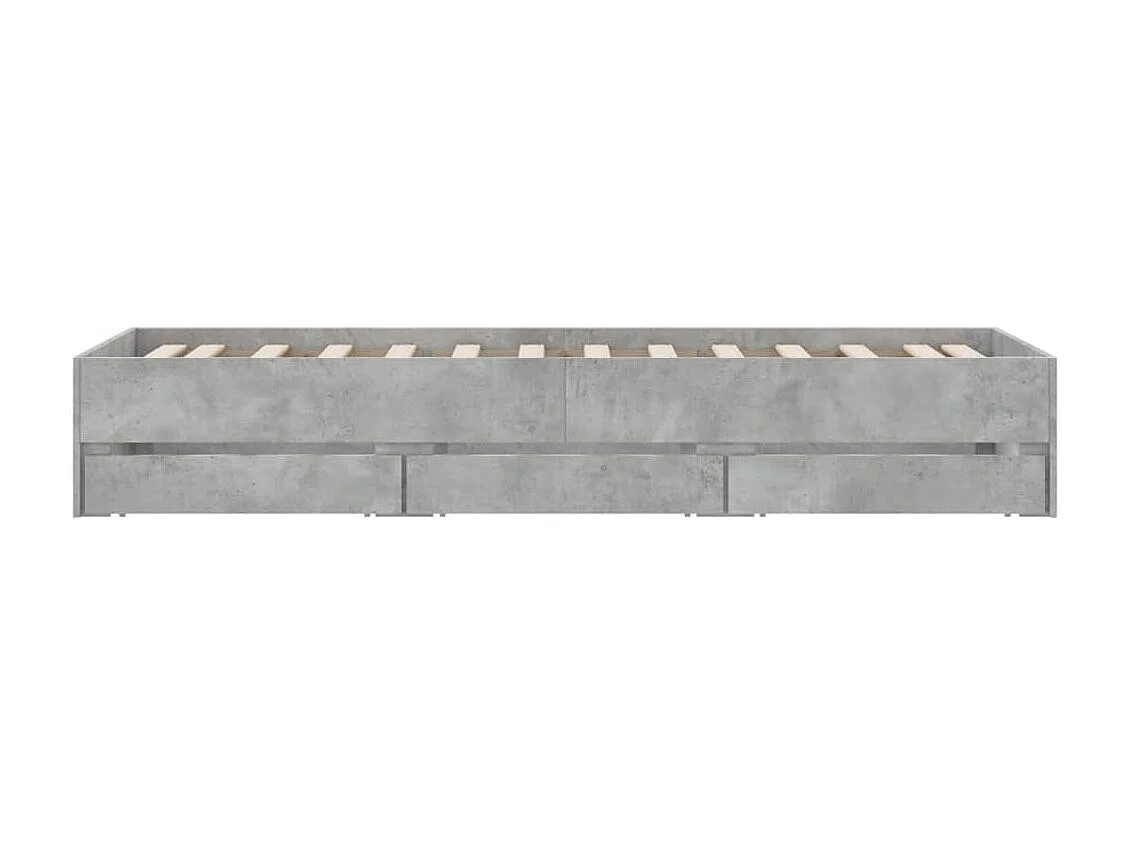 Cadre de lit et tiroirs gris béton 75x190 bois d'ingénierie