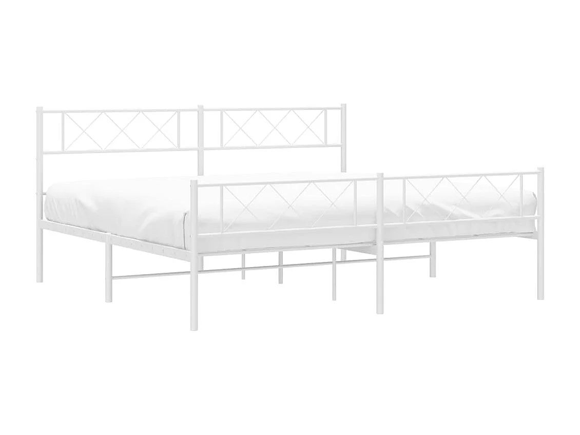 Cadre de lit métal avec tête de lit-pied de lit blanc 183x213