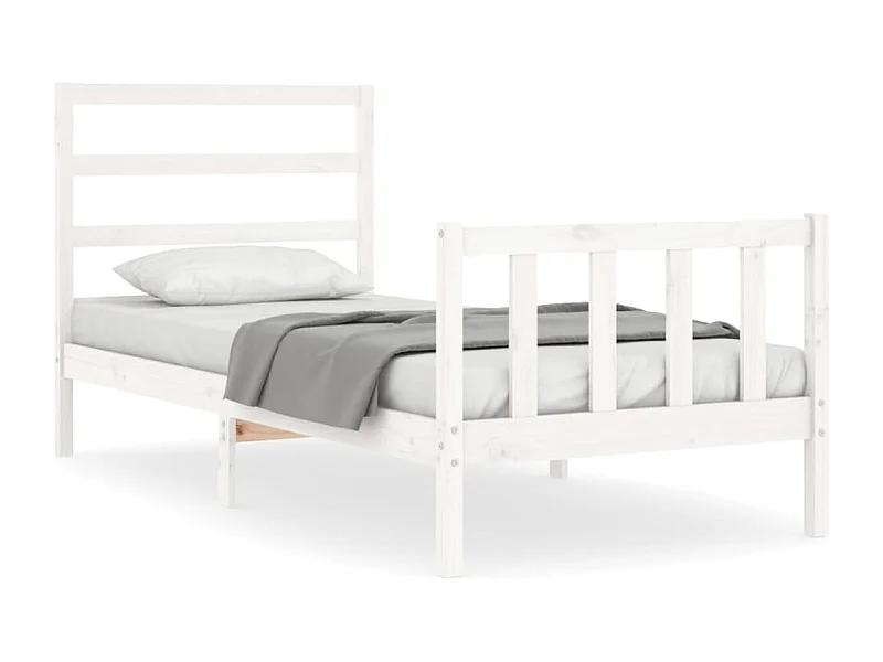 Cadre de lit avec tête de lit blanc 90x200 bois massif