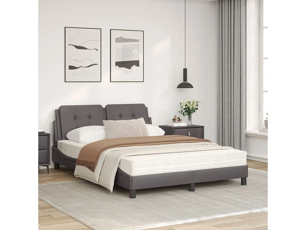 Lit avec matelas gris 140x200 similicuir