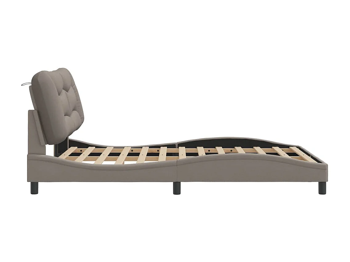 Cadre de lit avec lumières LED taupe 140x200 tissu