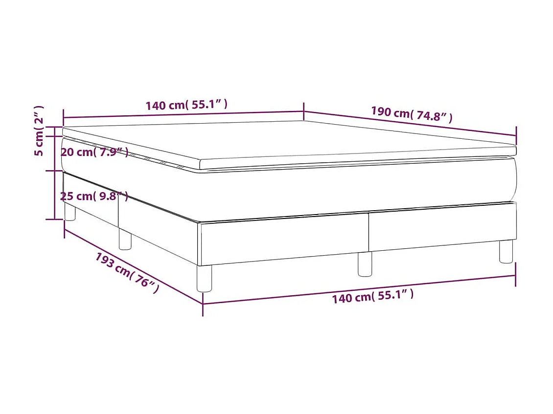 Sommier à lattes de lit avec matelas Gris foncé 140x190 Tissu