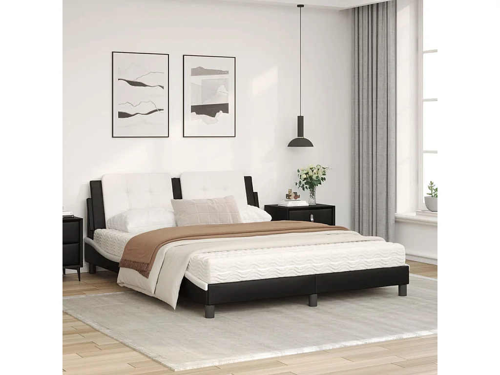 Lit avec matelas noir et blanc 160x200 similicuir