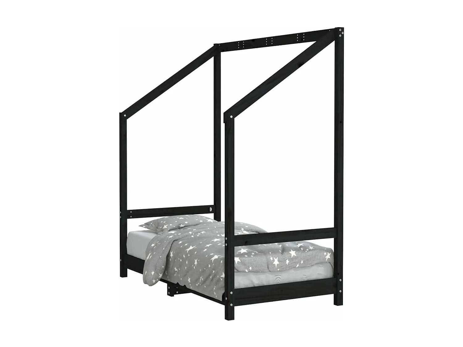 Cadre de lit pour enfant noir 70x140 bois de pin massif