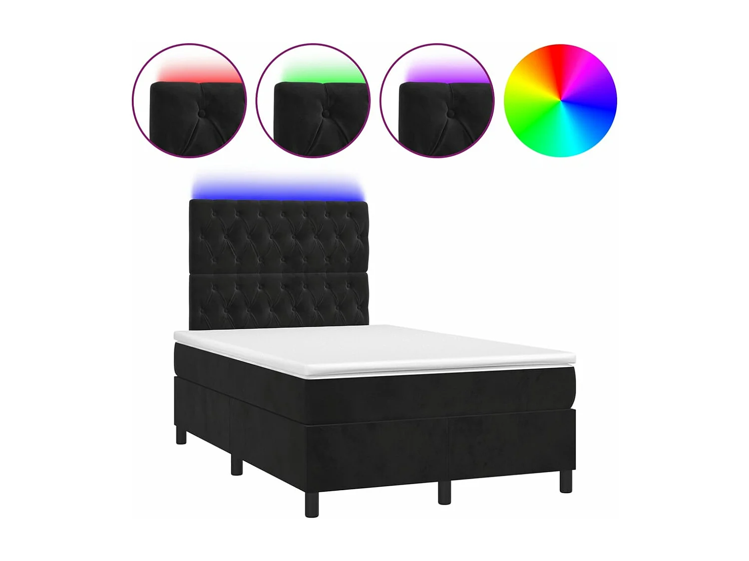Sommier à lattes de lit et matelas LED noir 120x190 velours