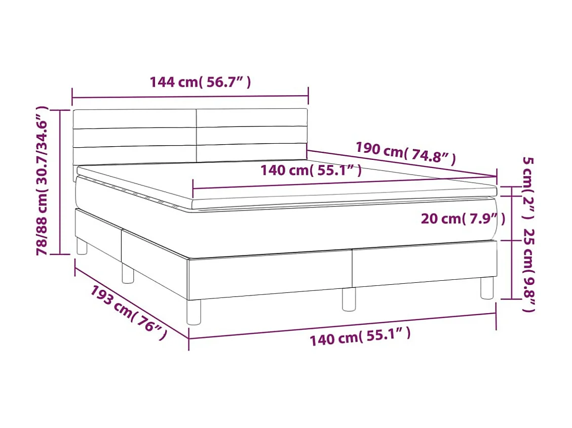 Sommier à lattes de lit avec matelas et LED Noir 140x190