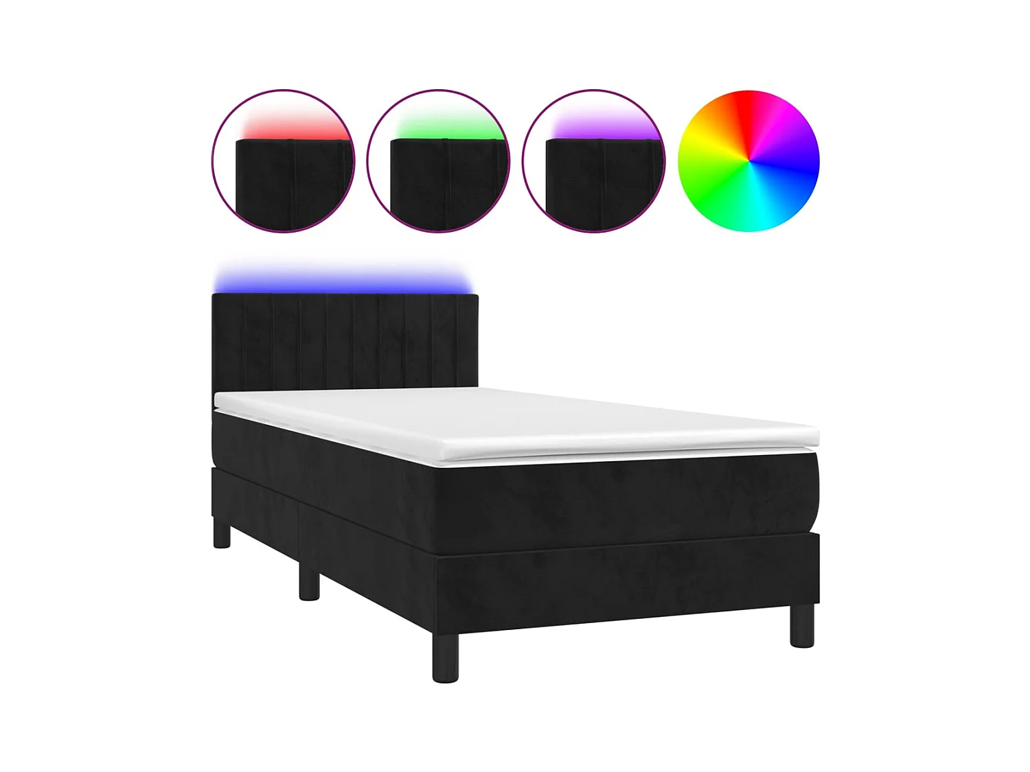 Sommier à lattes de lit avec matelas et LED Noir 90x190