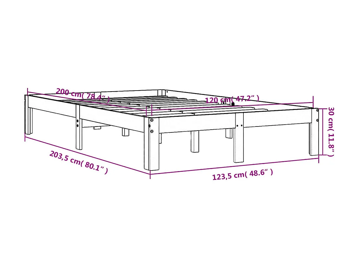 Cadre de lit marron 120x200 bois de pin massif