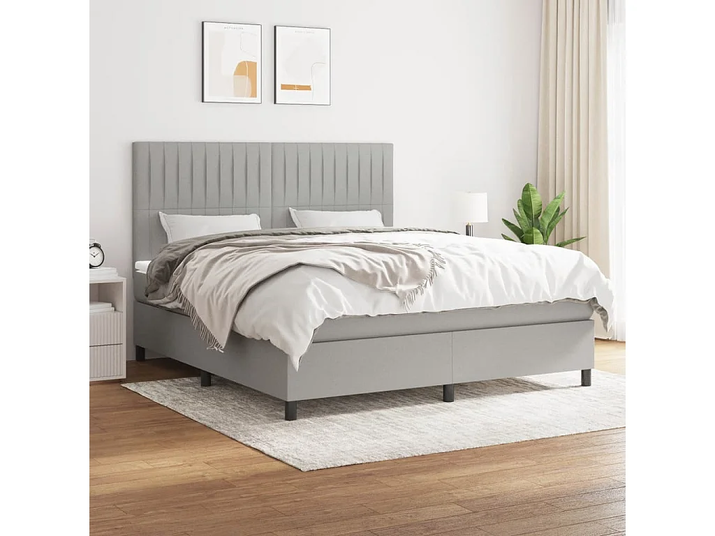 Lit à sommier tapissier avec matelas Gris clair 160x200 Tissu 7