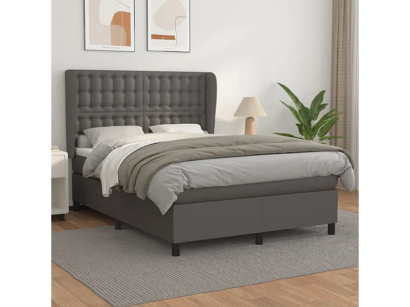 Sommier à lattes de lit avec matelas Gris 140x190 Similicuir