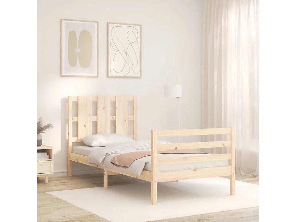 Cadre de lit avec tête de lit 90x200 bois massif