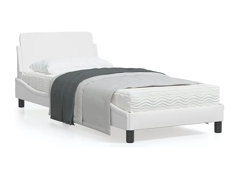 Cadre de lit avec tête de lit Blanc 90x200 Similicuir