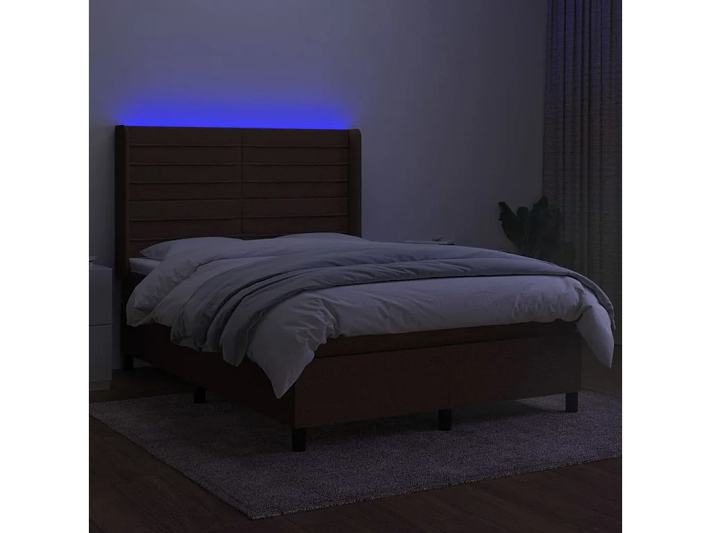 Sommier à lattes de lit matelas et LED Marron foncé 140x200