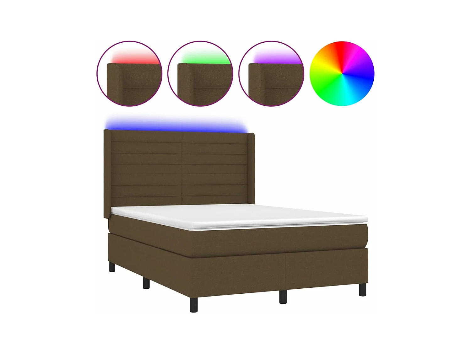 Sommier à lattes de lit matelas et LED Marron foncé 140x200