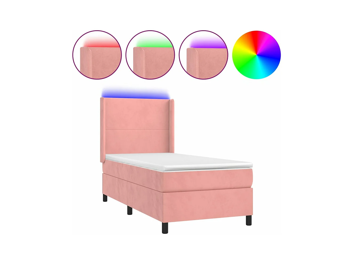 Lit à sommier tapissier avec matelas et LED Rose 90x200 Velours